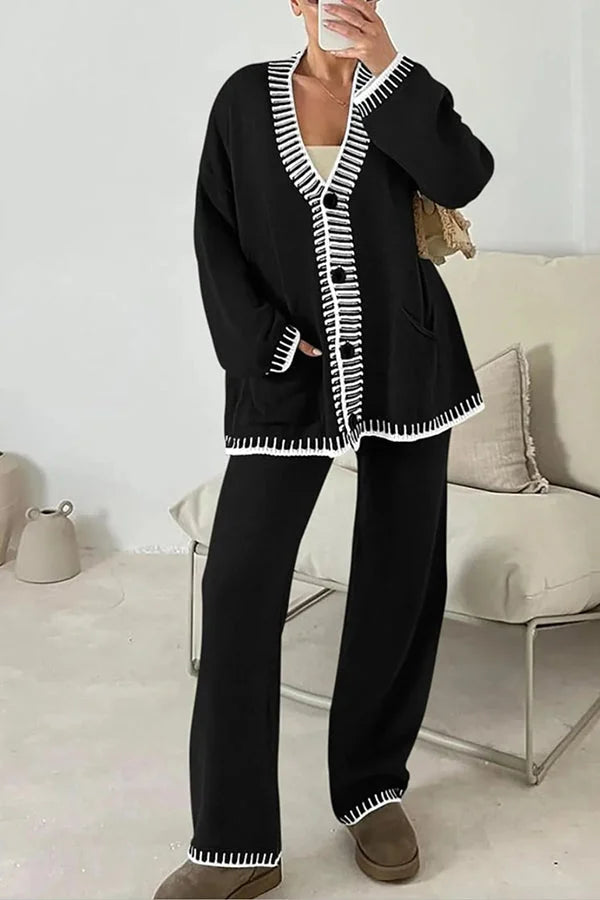 Women's 2-Piece Co-ord Loungewear Set with Button Cardigan Top