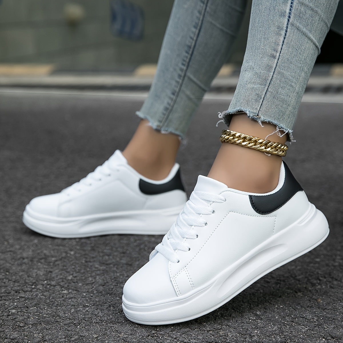 Women’s Clean White Leather Sneakers – Casual Minimalist Shoes
