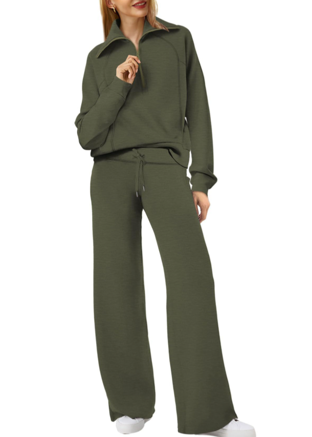 Women's Wide-Leg Zip Tracksuit 2-Piece Set with Drawstring Fit