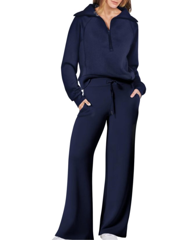 Women's Wide-Leg Zip Tracksuit 2-Piece Set with Drawstring Fit