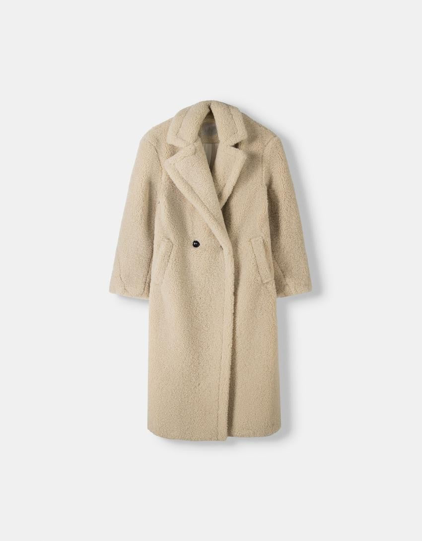 Women's Oversized Teddy Fur Winter Coat with Lapel and Button Front
