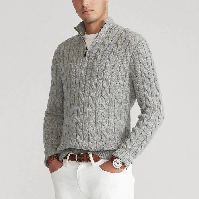 Men’s Cable Knit Half-Zip Jumper with Classic Textured Design