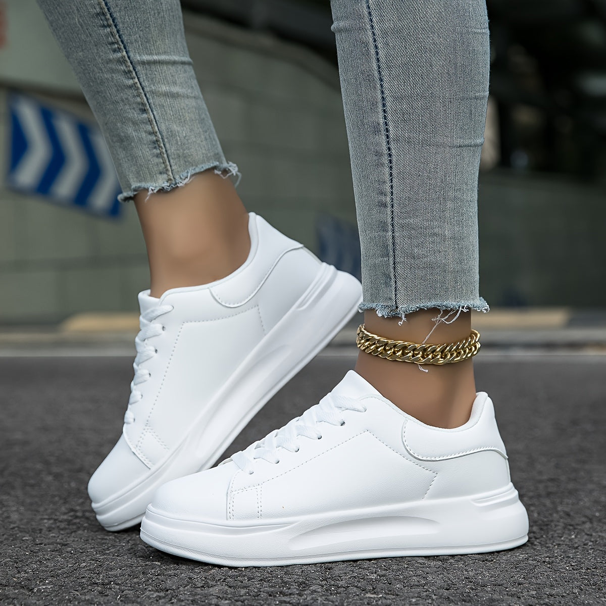 Women’s Clean White Leather Sneakers – Casual Minimalist Shoes