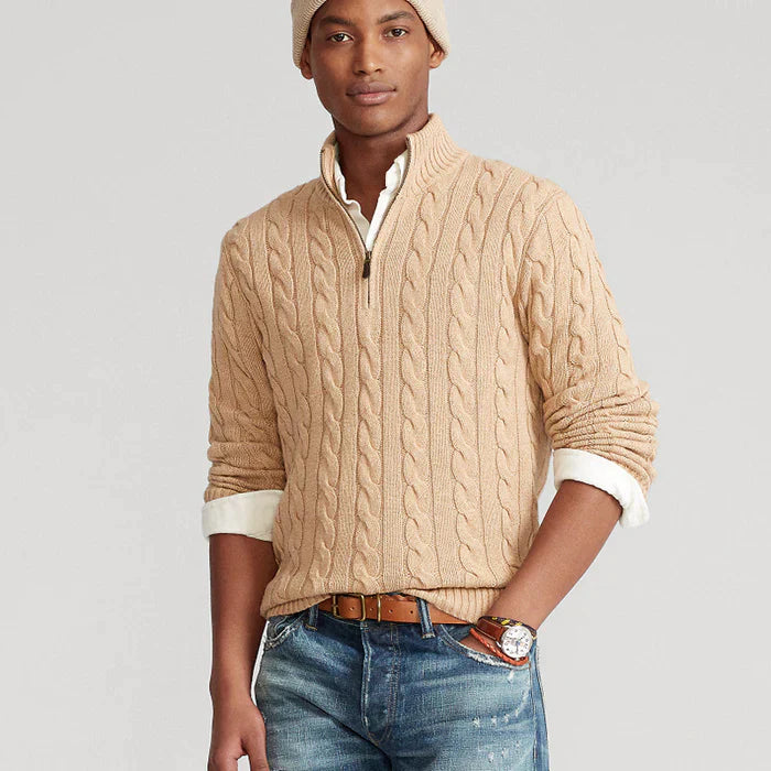 Men’s Cable Knit Half-Zip Jumper with Classic Textured Design