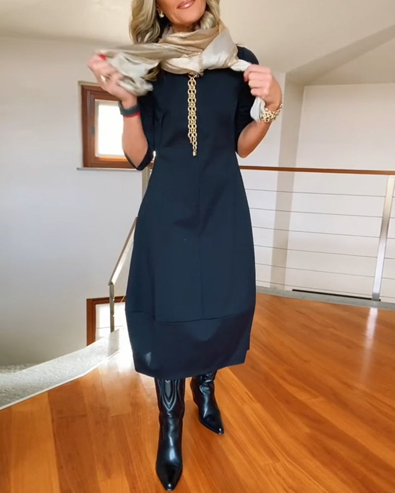 Women’s Elegant Midi Dress – 3/4 Sleeve Minimalist Workwear Style