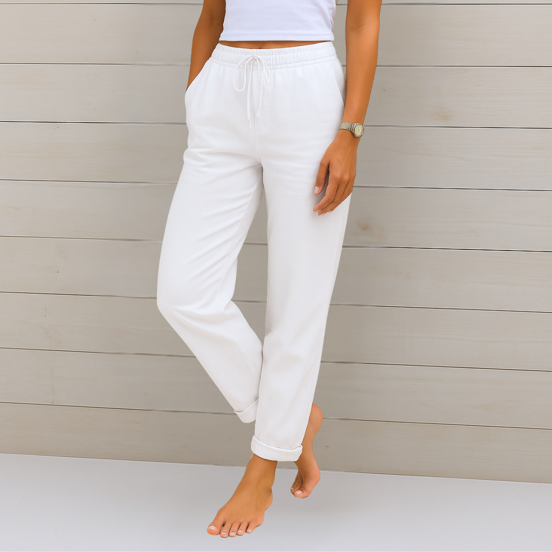 Women's High-Waist Drawstring Relaxed Fit Casual Straight Pants
