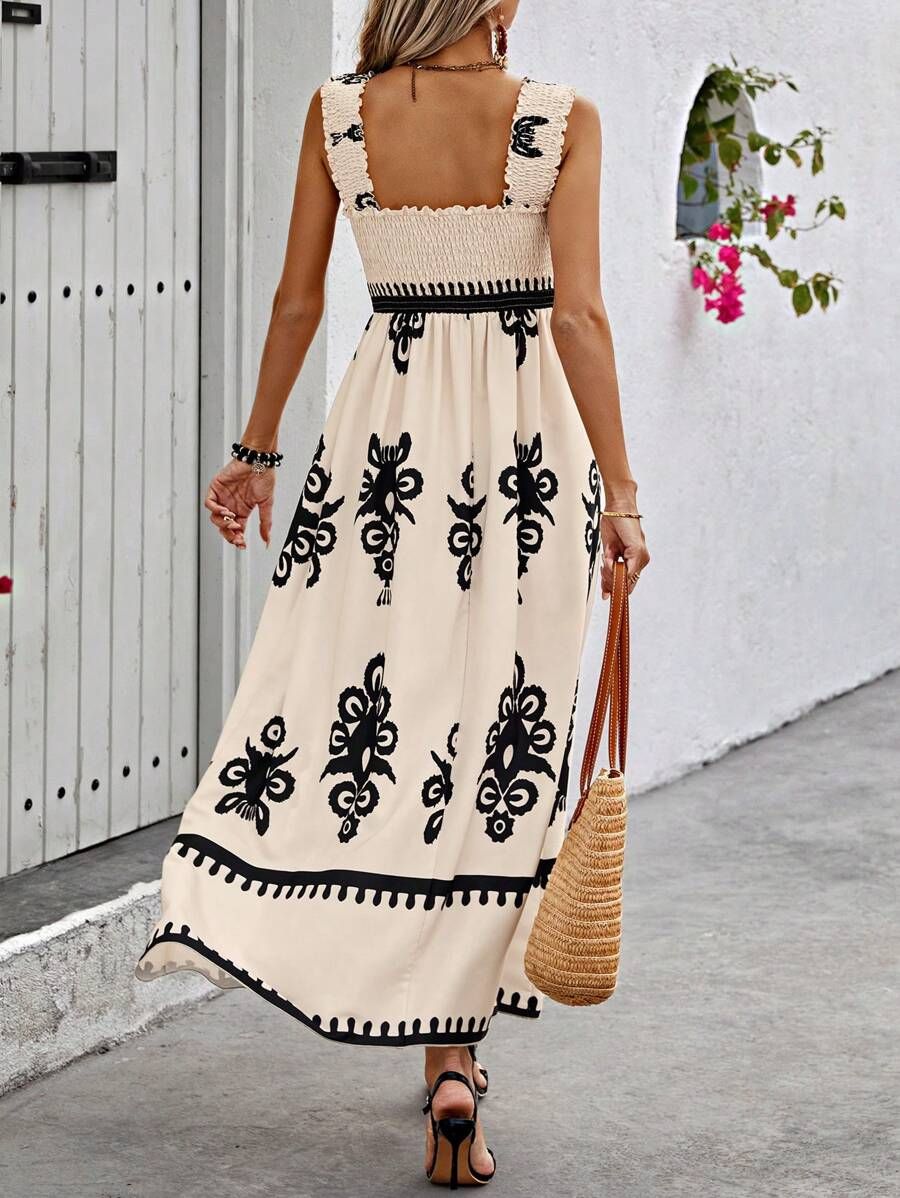Women's Floral Summer Dress with Smocked Top and Sleeveless Design