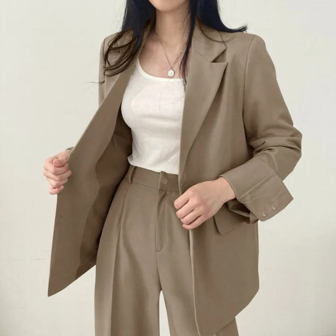 Women's 2-Piece Suit Set with Blazer and High-Waisted Trousers