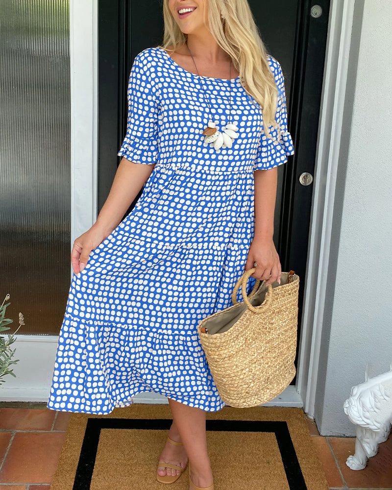 Women's Polka-Dot Summer Midi Dress with Short Sleeves