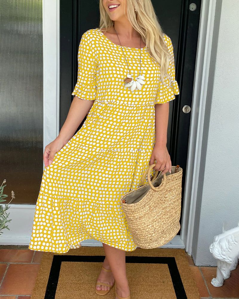 Women's Polka-Dot Summer Midi Dress with Short Sleeves