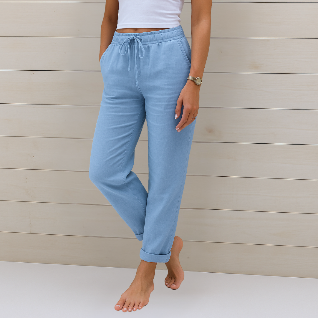 Women's High-Waist Drawstring Relaxed Fit Casual Straight Pants
