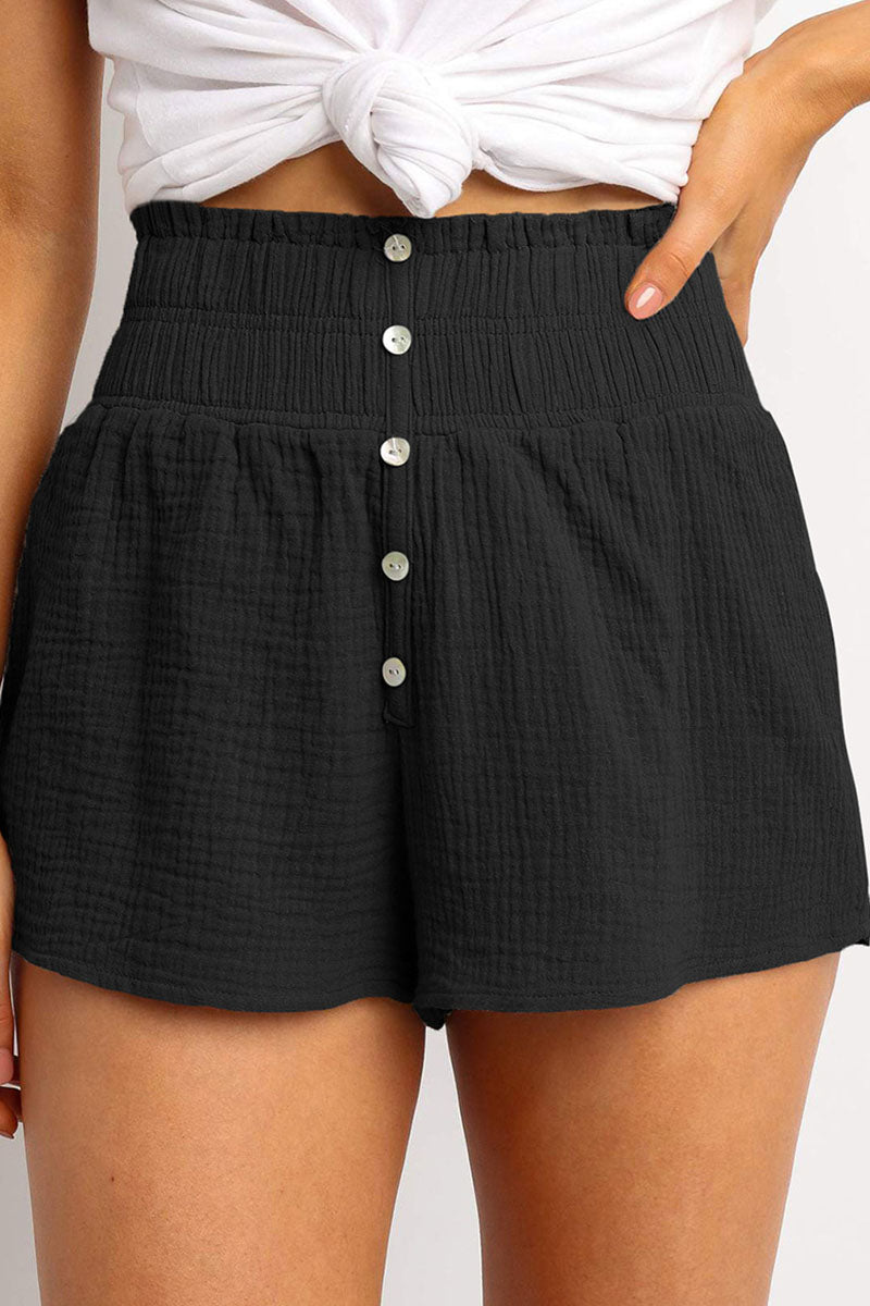 Women’s High-Waisted Button Shorts with Relaxed Fit and Stretch Waist