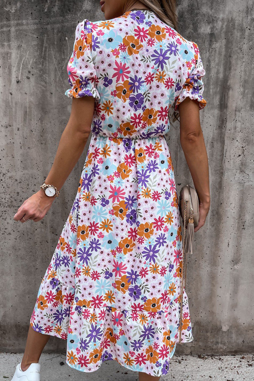 Women's Floral Maxi Dress with V-Neck and Side Slit Detail