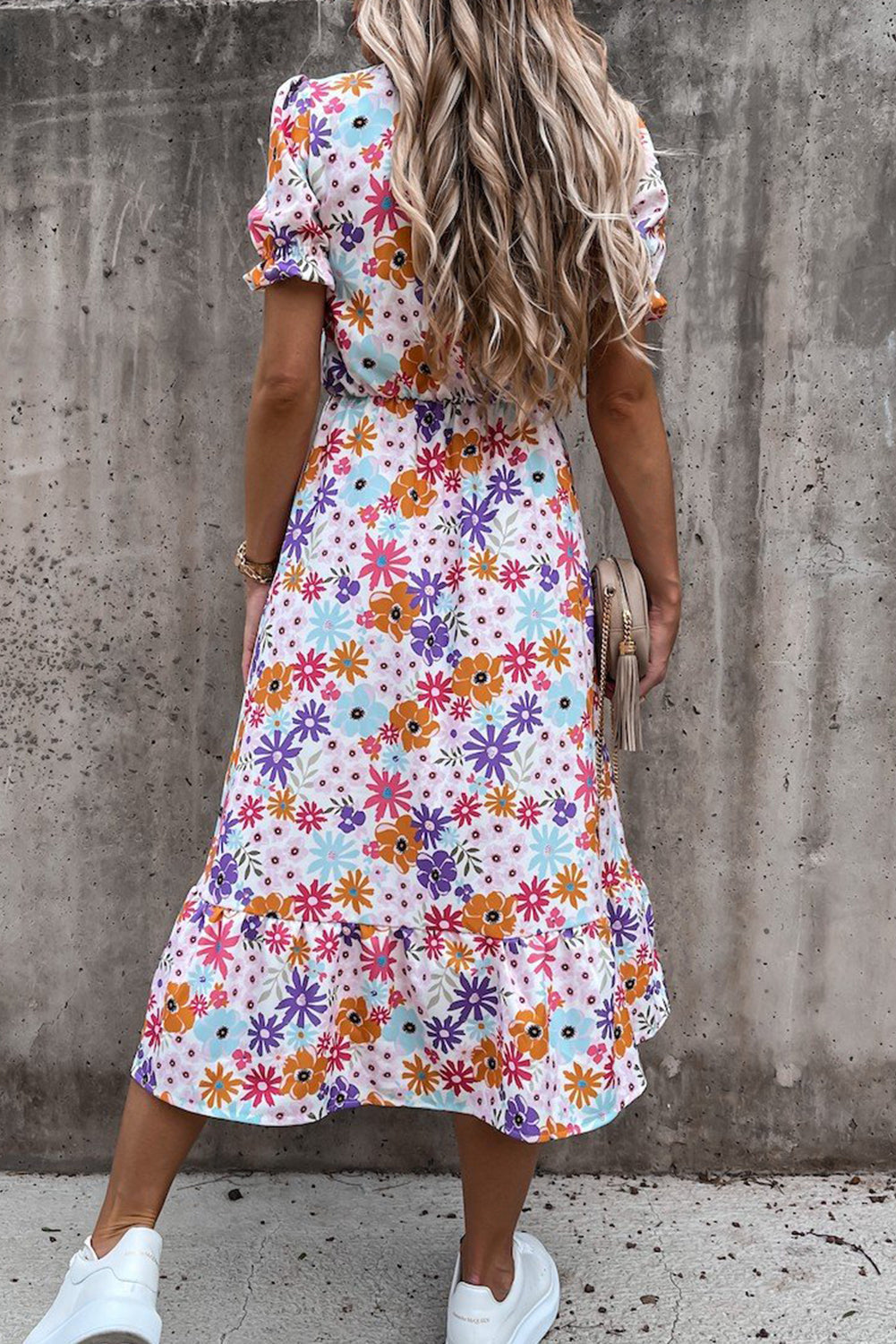 Women's Floral Maxi Dress with V-Neck and Side Slit Detail