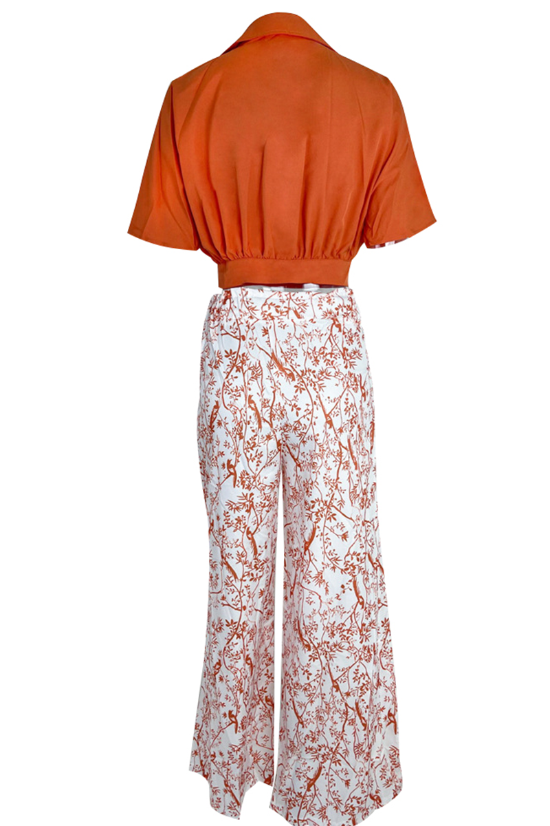 Women's Short-Sleeve Crop Top and Wide-Leg Pants Set