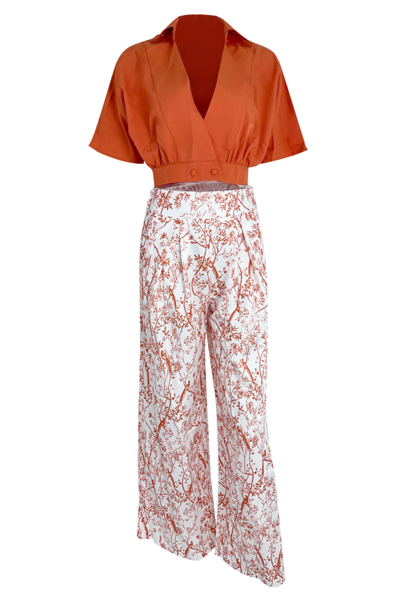 Women's Short-Sleeve Crop Top and Wide-Leg Pants Set