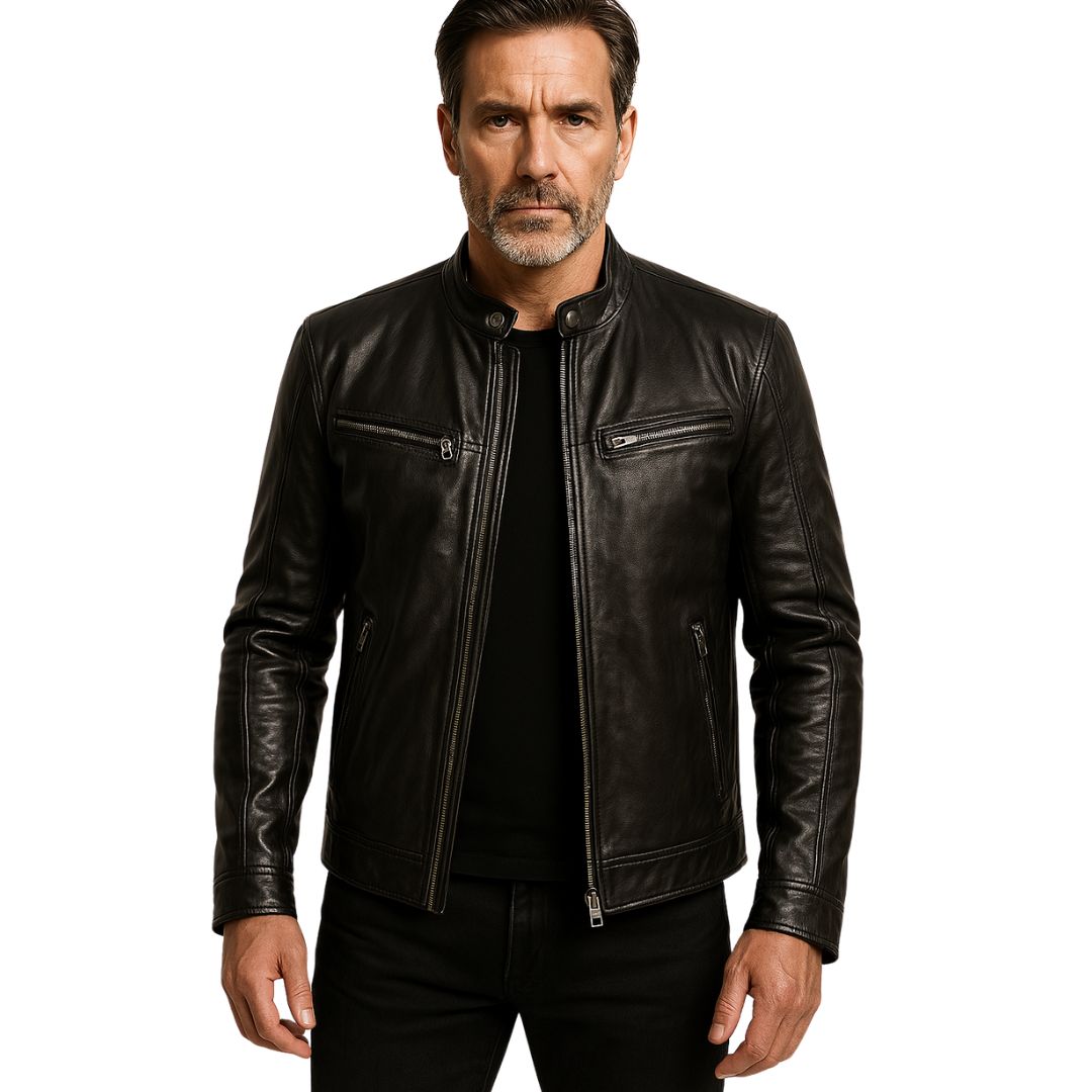 Men's Casual Zipper Jacket with Stand Collar and Functional Pockets