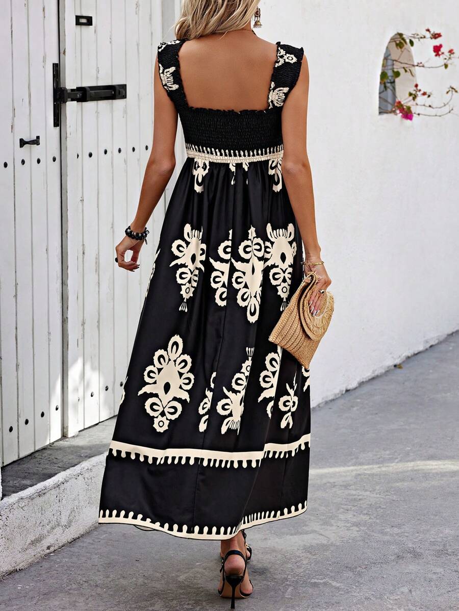 Women's Floral Summer Dress with Smocked Top and Sleeveless Design