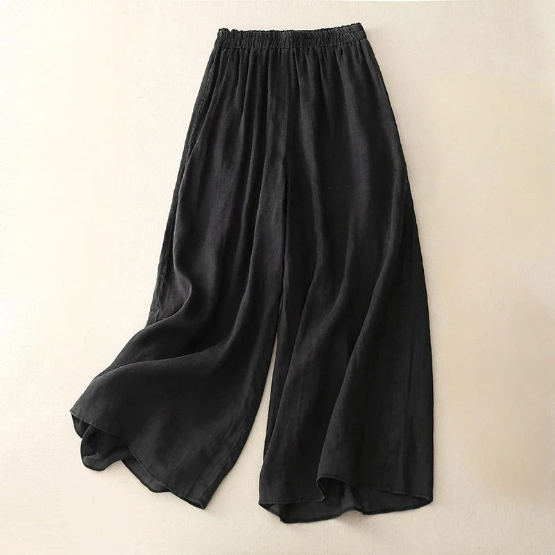Women's Wide Leg Elastic Waist Pants with Relaxed Fit and Full Length