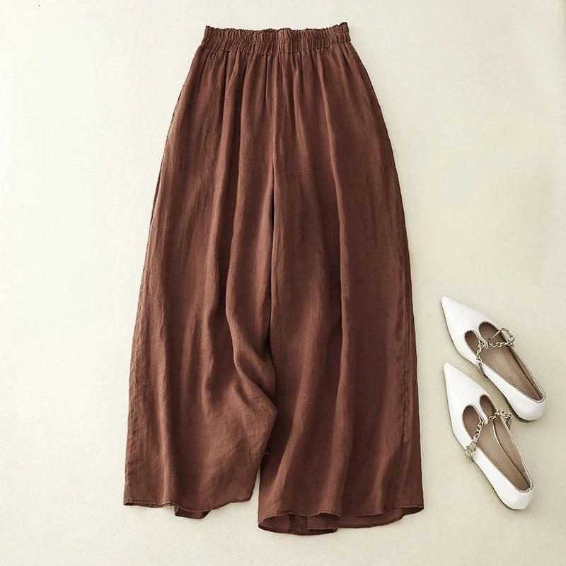 Women's Wide Leg Elastic Waist Pants with Relaxed Fit and Full Length