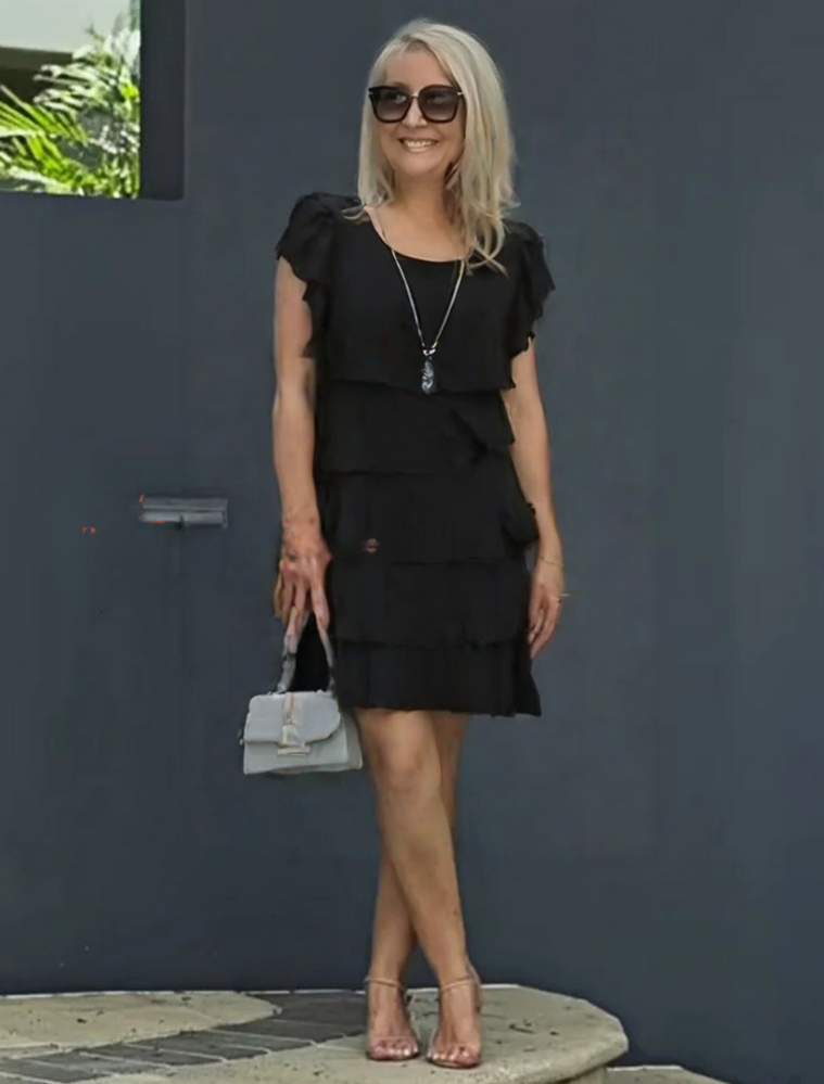 Tiered Knee Length Cocktail Dress with Flutter Sleeves for Women