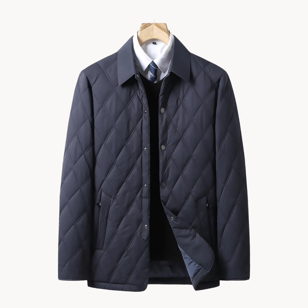 Men's Quilted Coat with Classic Collar and Button Closure