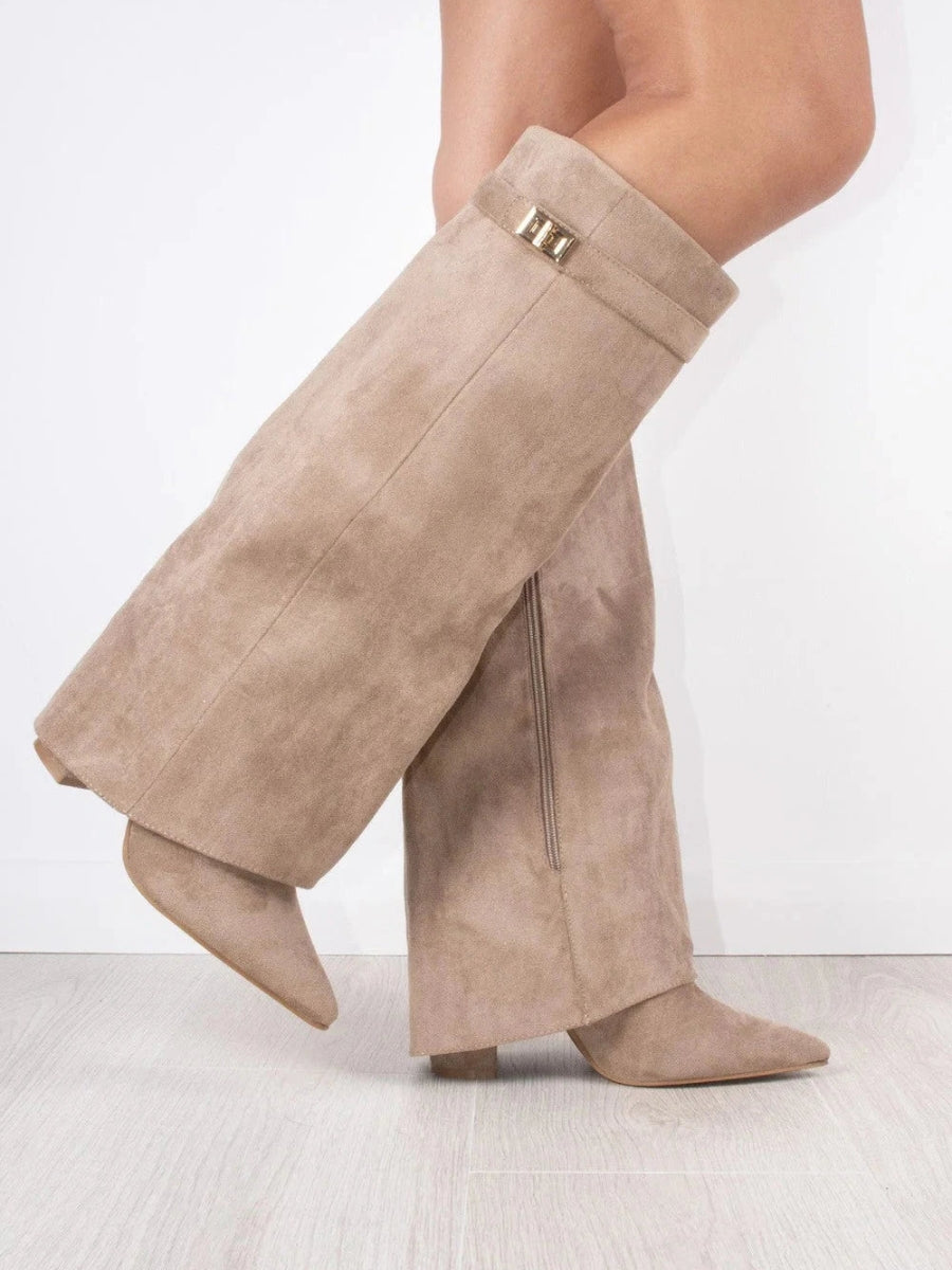 Women's Knee High Boots with Wide Flare Top and Block Heel