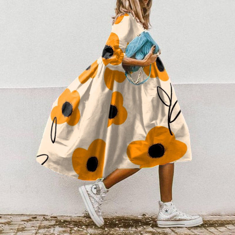 Women’s Floral Oversized Midi Dress – Casual Loose Swing Fit