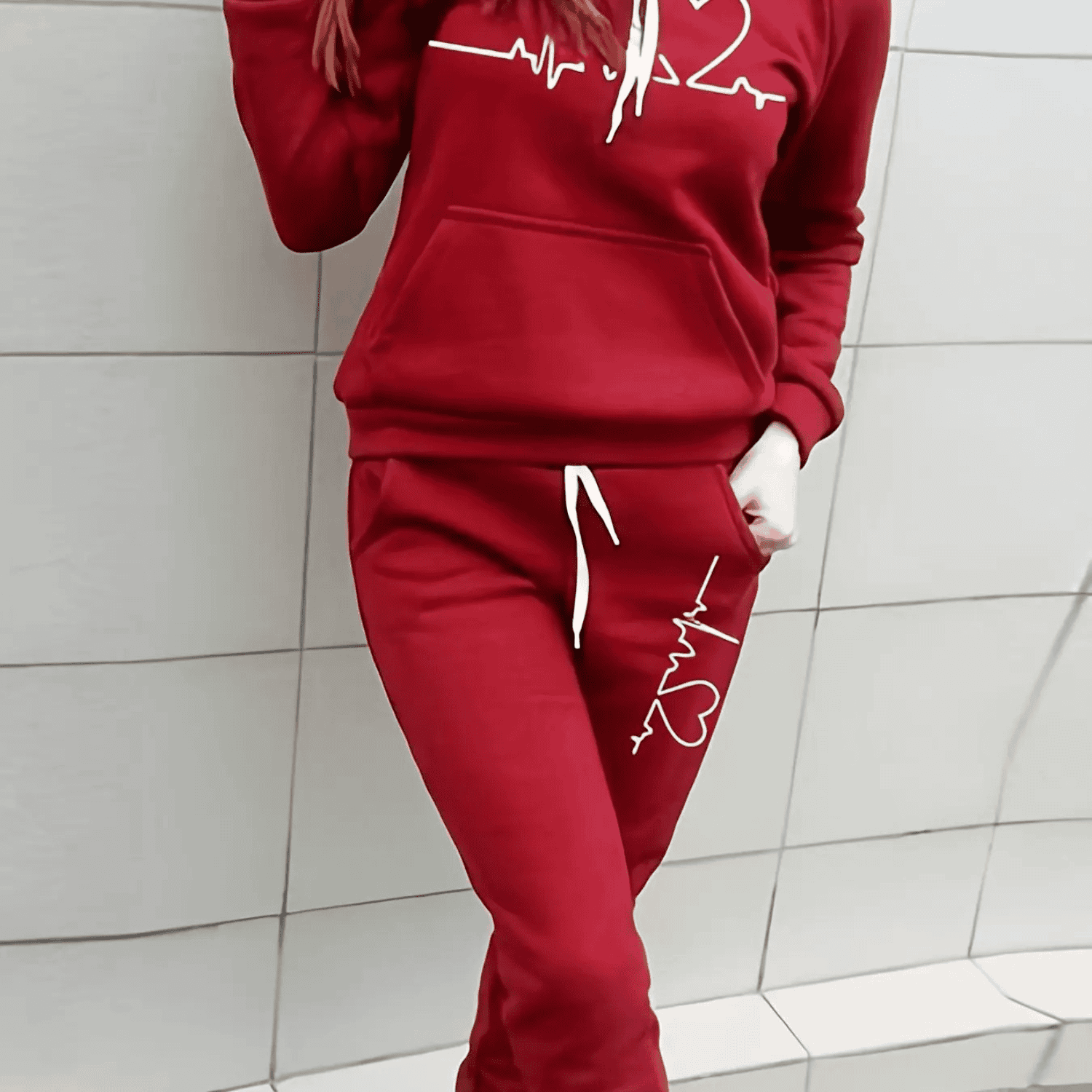 Women's 2-Piece Tracksuit Set with Hoodie and Printed Design