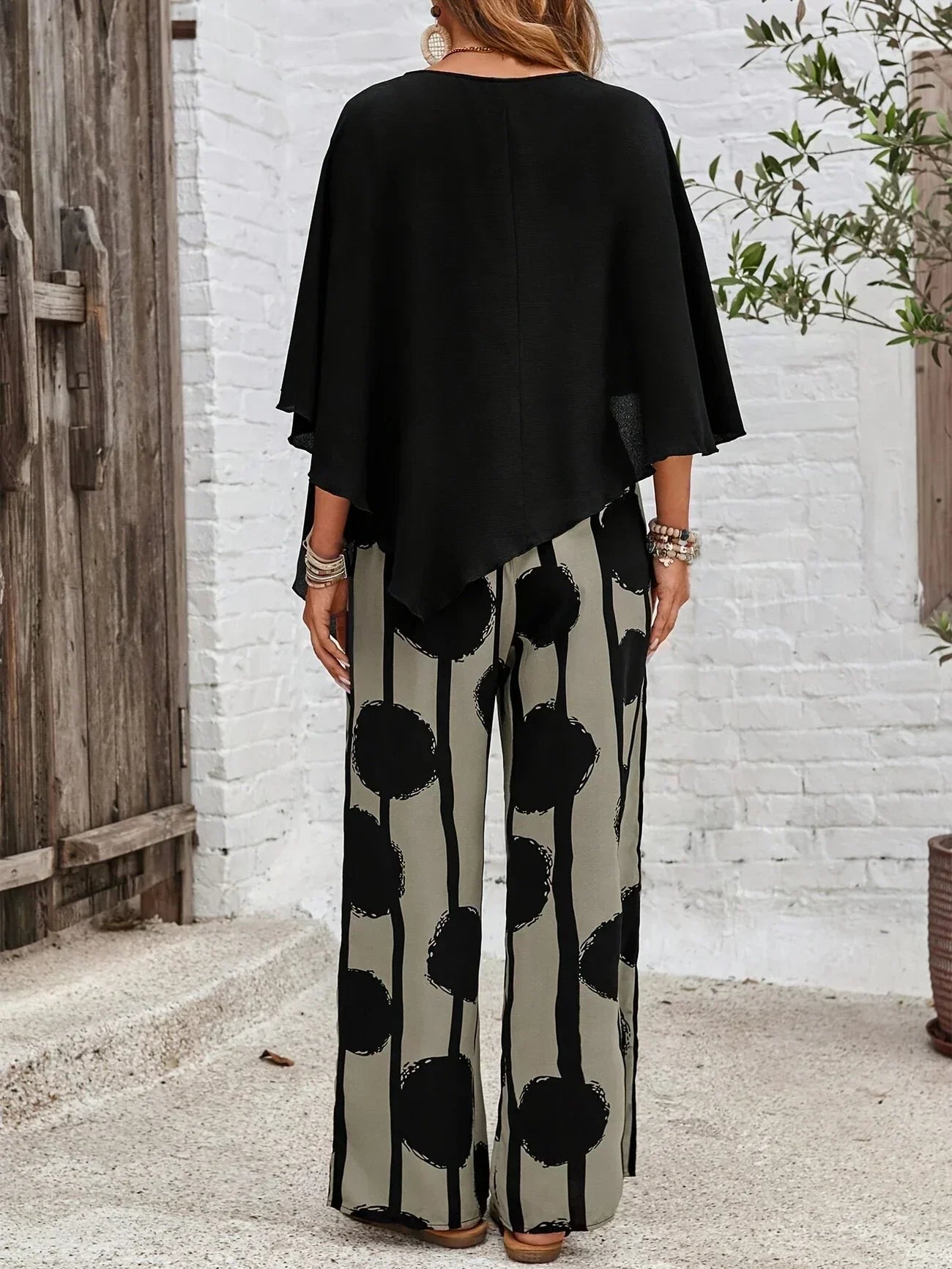 Women's Two-Piece Wide-Leg Pants and Asymmetrical Top Set