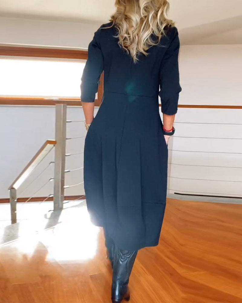 Women’s Elegant Midi Dress – 3/4 Sleeve Minimalist Workwear Style