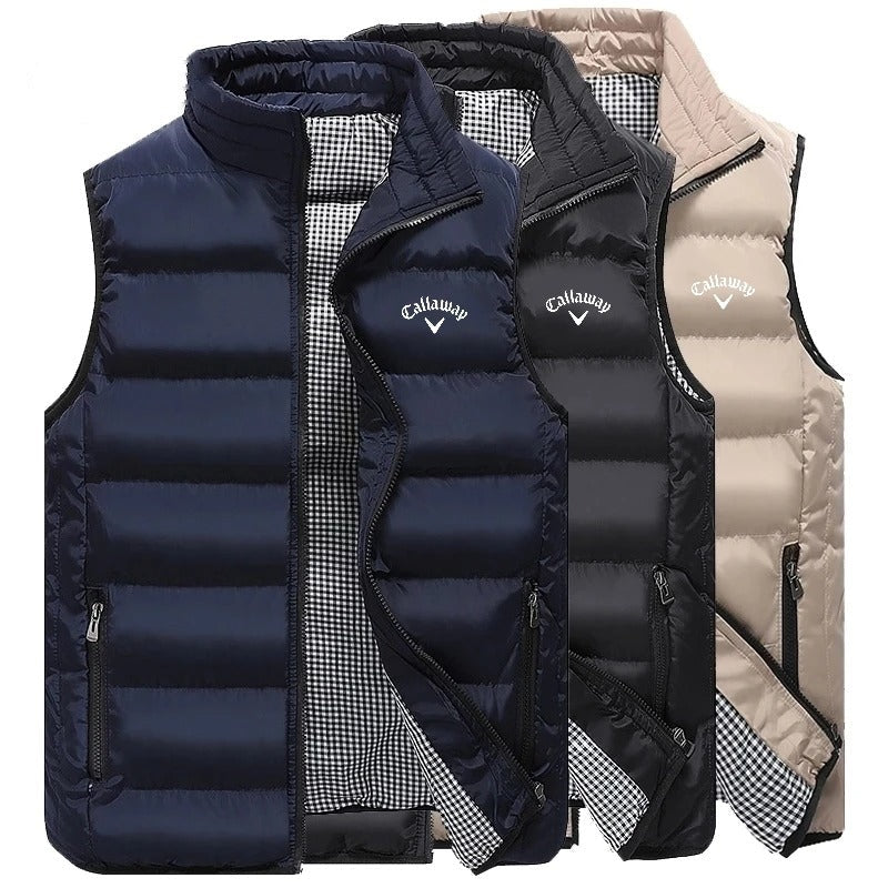Men's Lightweight Quilted Puffer Vest with High Collar and Zip Pockets