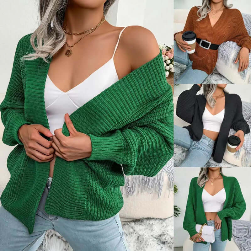 Women's Long-Sleeve Knit Cardigan with Relaxed Open-Front Fit
