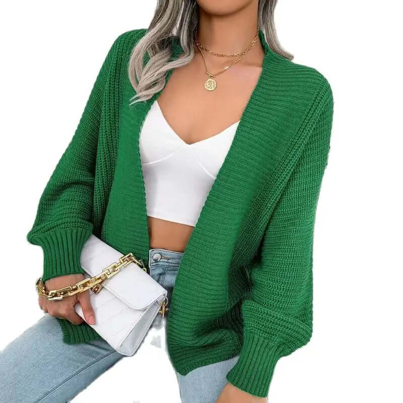 Women's Long-Sleeve Knit Cardigan with Relaxed Open-Front Fit
