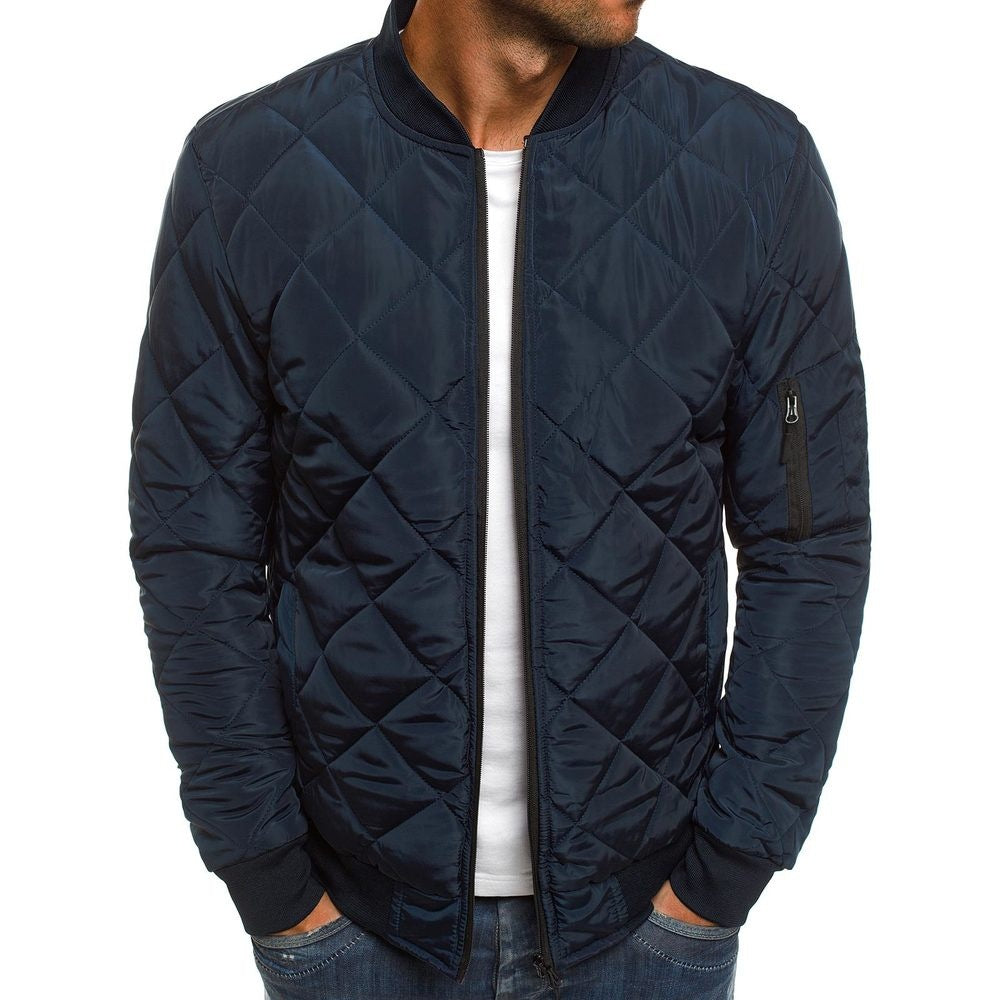 Men's Quilted Bomber Jacket with Lightweight Diamond Stitching