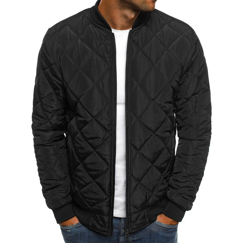 Men's Quilted Bomber Jacket with Lightweight Diamond Stitching