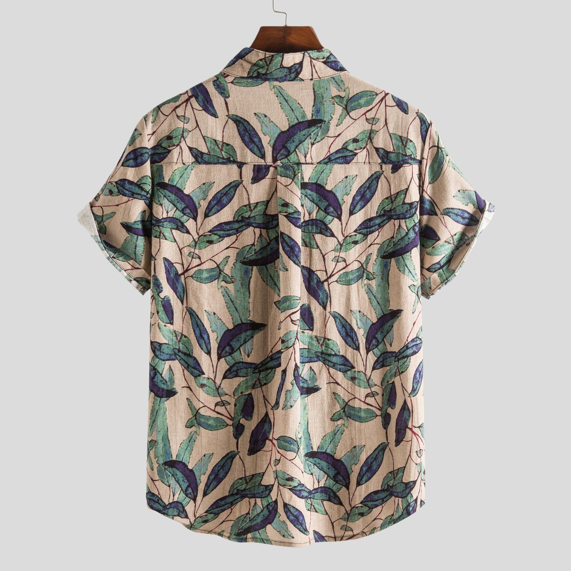 Men's Short-Sleeve Button-Up Shirt with Retro Ethnic Geometric Print
