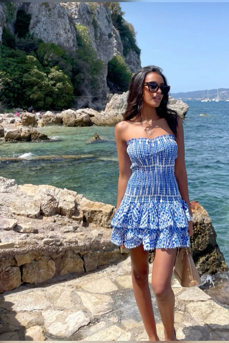 Women's Strapless Ruched Mini Dress with Ruffle Tiered Skirt