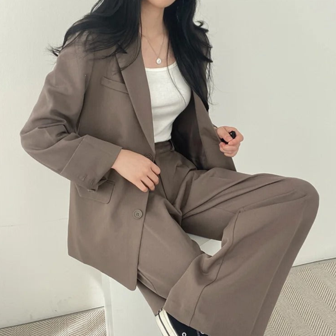 Women's 2-Piece Suit Set with Blazer and High-Waisted Trousers