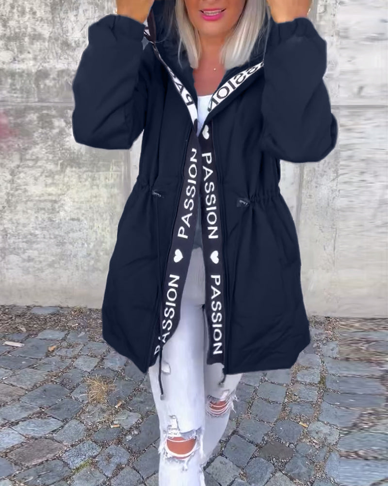 Women's Casual Zip-Up Jacket with Drawstring Waist
