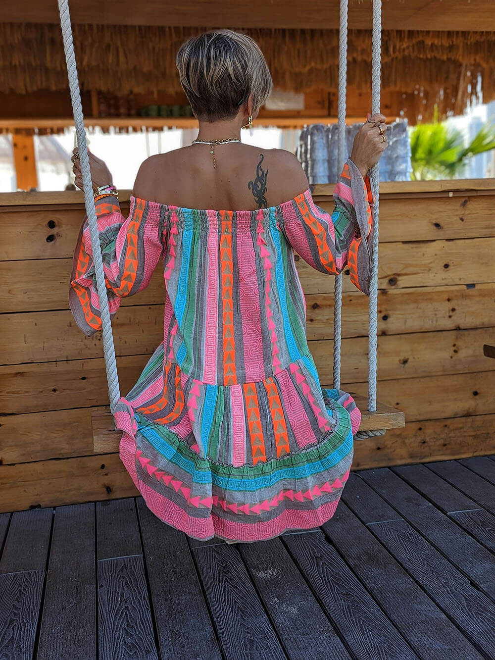 Women’s Ethnic Print Off-Shoulder Loose Mini Dress