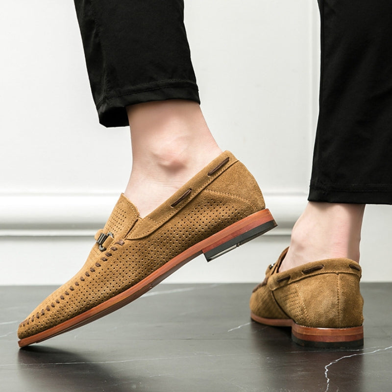 Men's Loafers with Pin Buckle Accent and Perforated Detailing