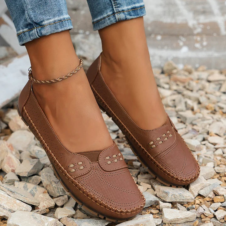 Women's Slip-On Loafers with Comfort Sole and Contrast Stitching