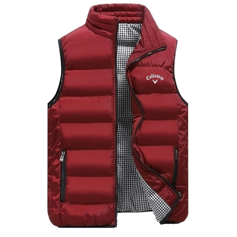 Men's Lightweight Quilted Puffer Vest with High Collar and Zip Pockets