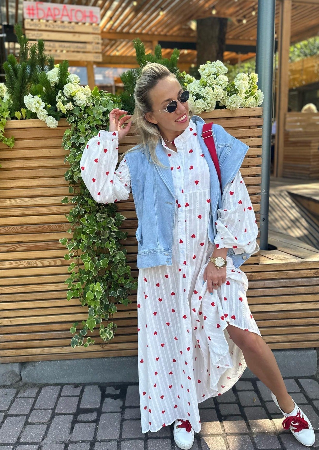 Women's Long Sleeve Maxi Dress with Heart Print Design