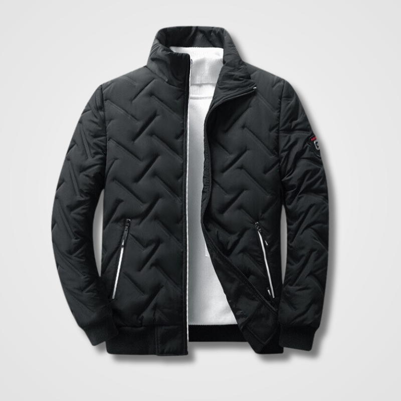 Men's Quilted Bomber Jacket with High Collar and Zip Pockets