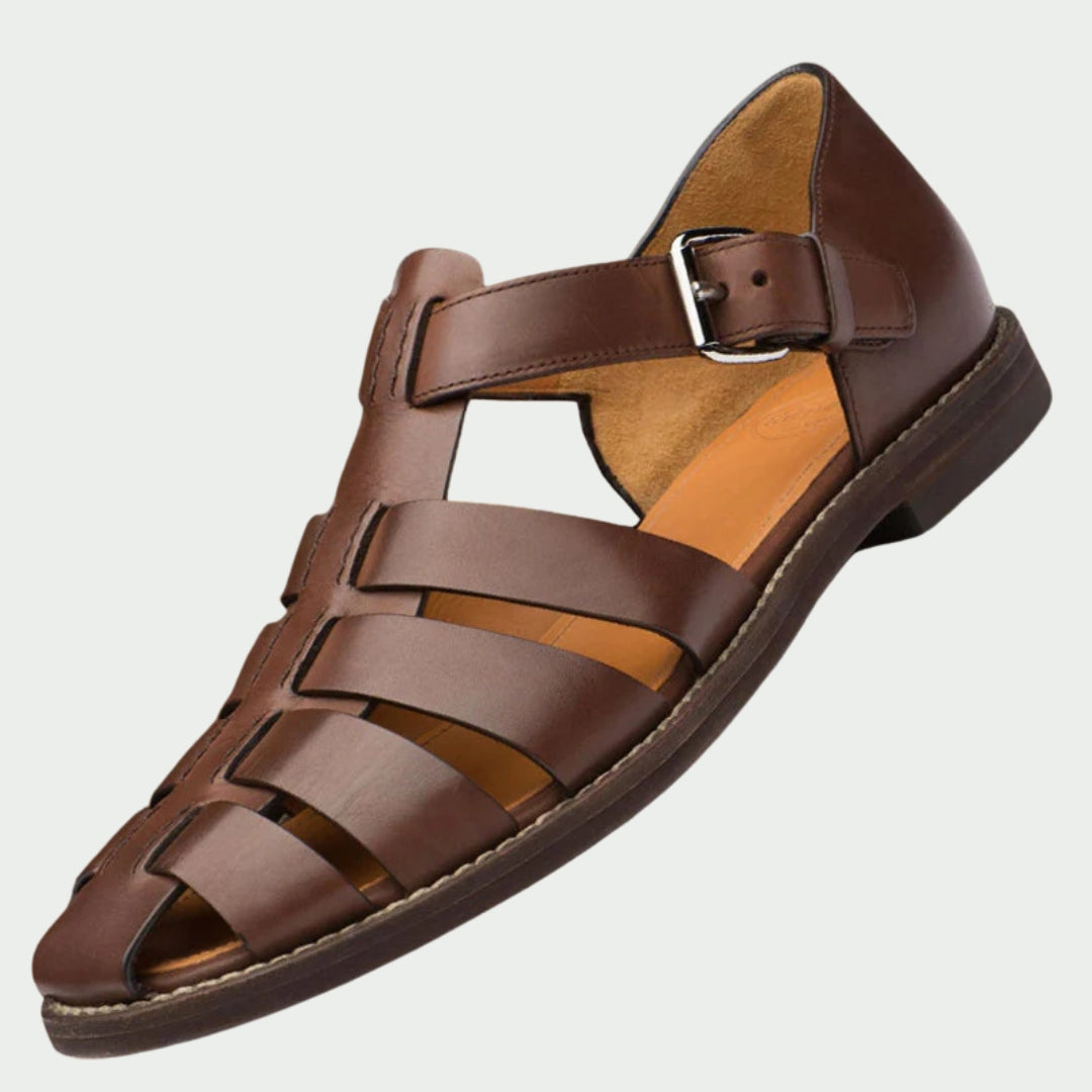 Men's Buckled Closed-Toe Fisherman Shoes with Flat Sole Design
