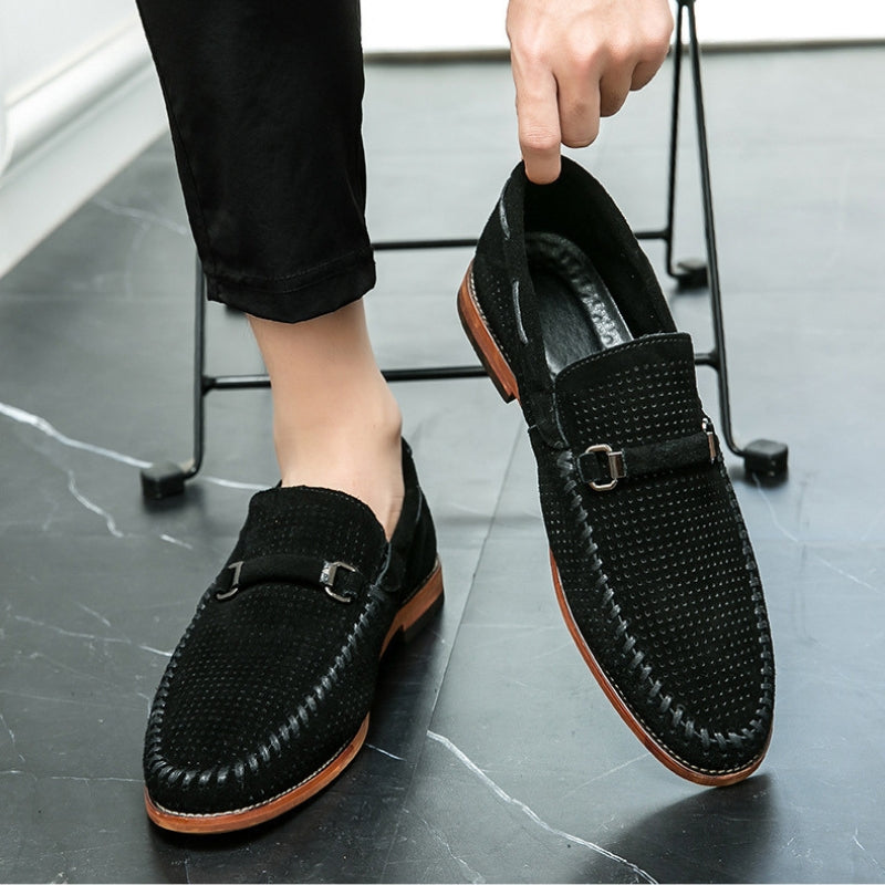 Men's Loafers with Pin Buckle Accent and Perforated Detailing
