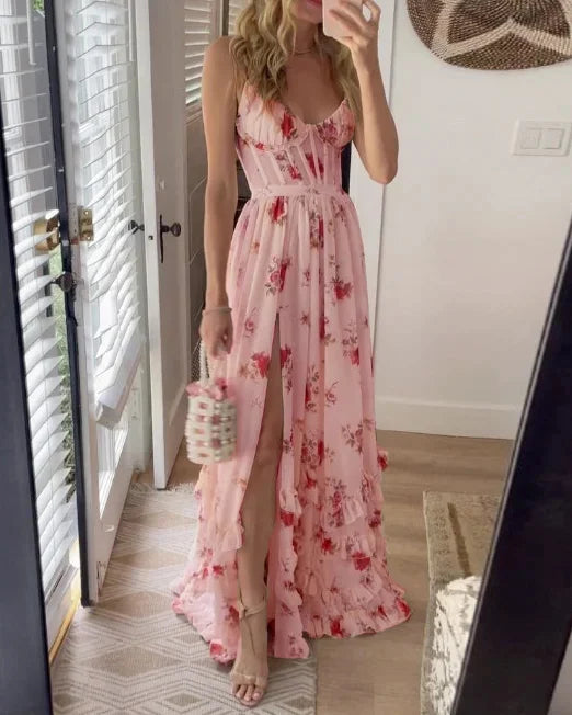 Women's Elegant Floral Maxi Dress with Side Slit