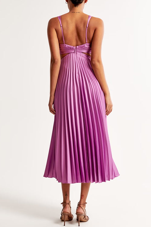 Elegant V-Neck Pleated Skirt Dress for Women